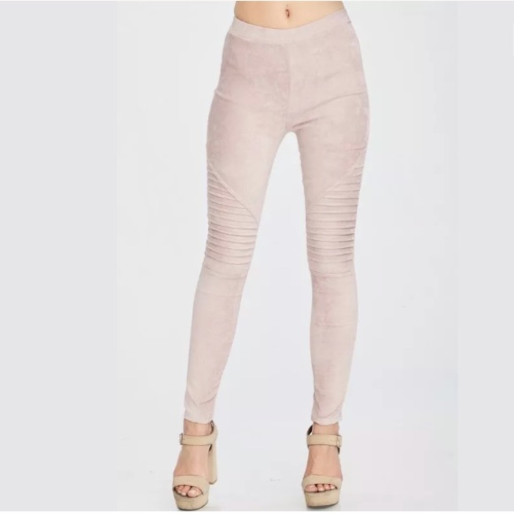 Pink Blush Faux Suede Stretch Moto Leggings - Picture 6 of 8